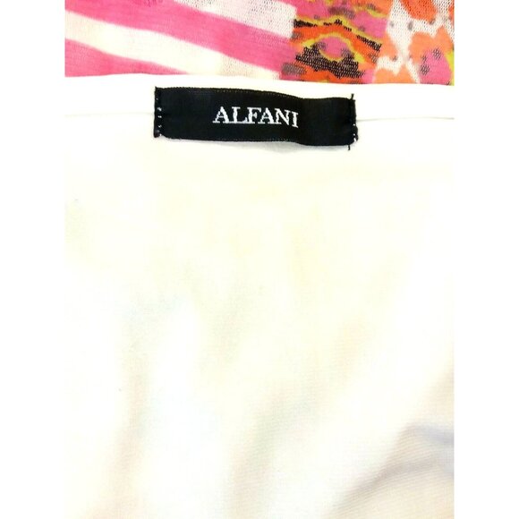 Alfani Sheer Pink Striped Abstract Top Size Medium Short Sleeve Vibrant Summer - Picture 5 of 5